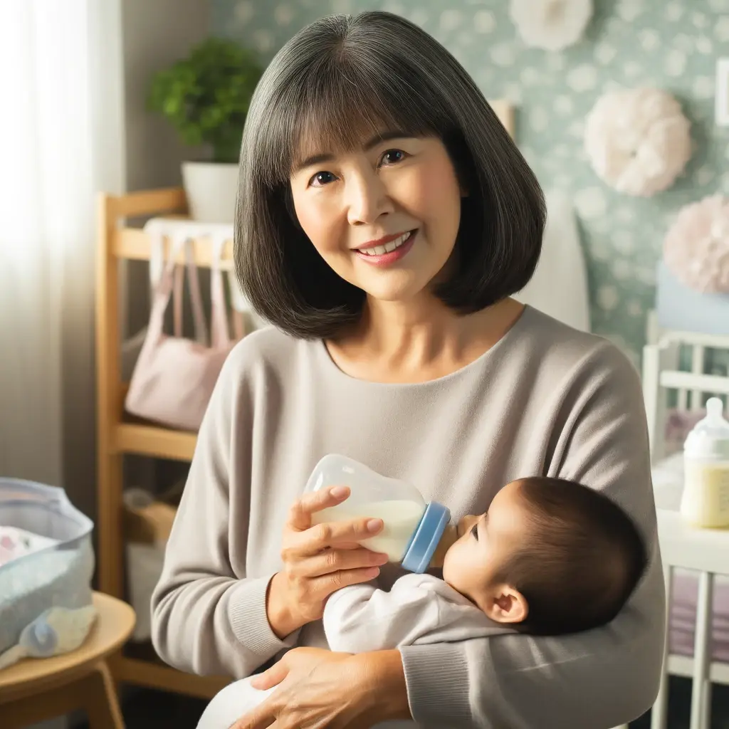 Professional Asian night nurse providing specialized infant care